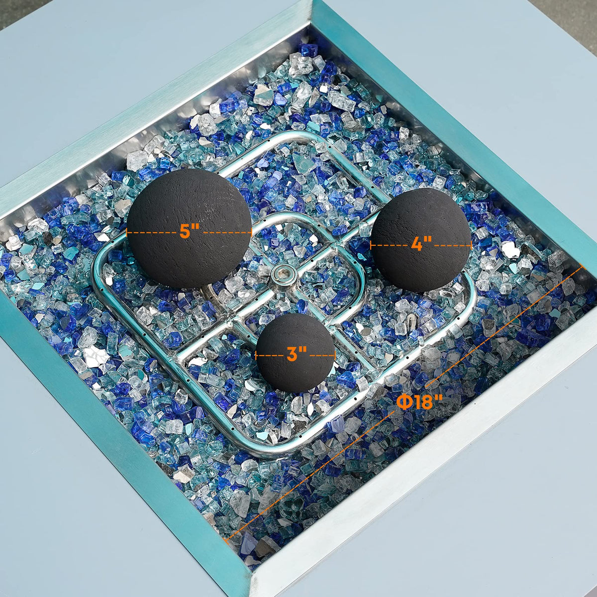 Stanbroil ceramic balls used as base layer under fire glass in a pit