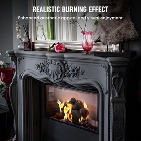 Stanbroil ceramic balls close-up show warm glow and textured flame reflection.