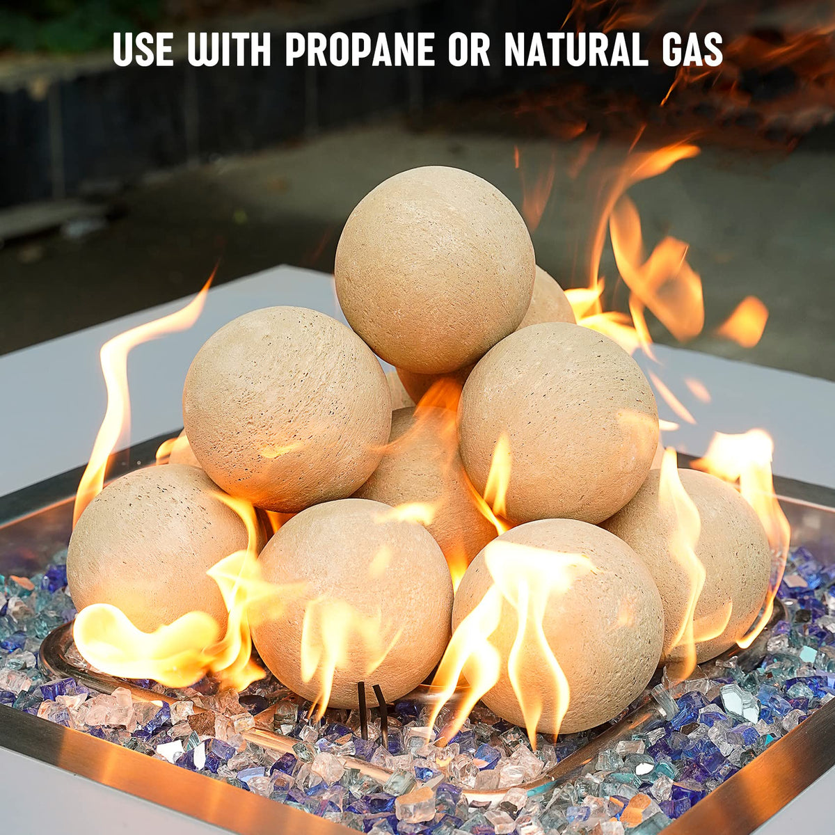 Stanbroil ceramic lava stones blended with fire glass for a unique fire display