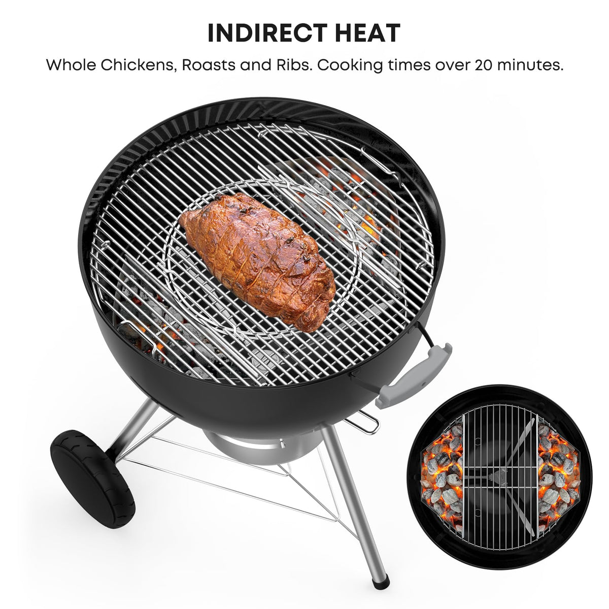 Stanbroil grill baskets help conserve charcoal for longer cooks.