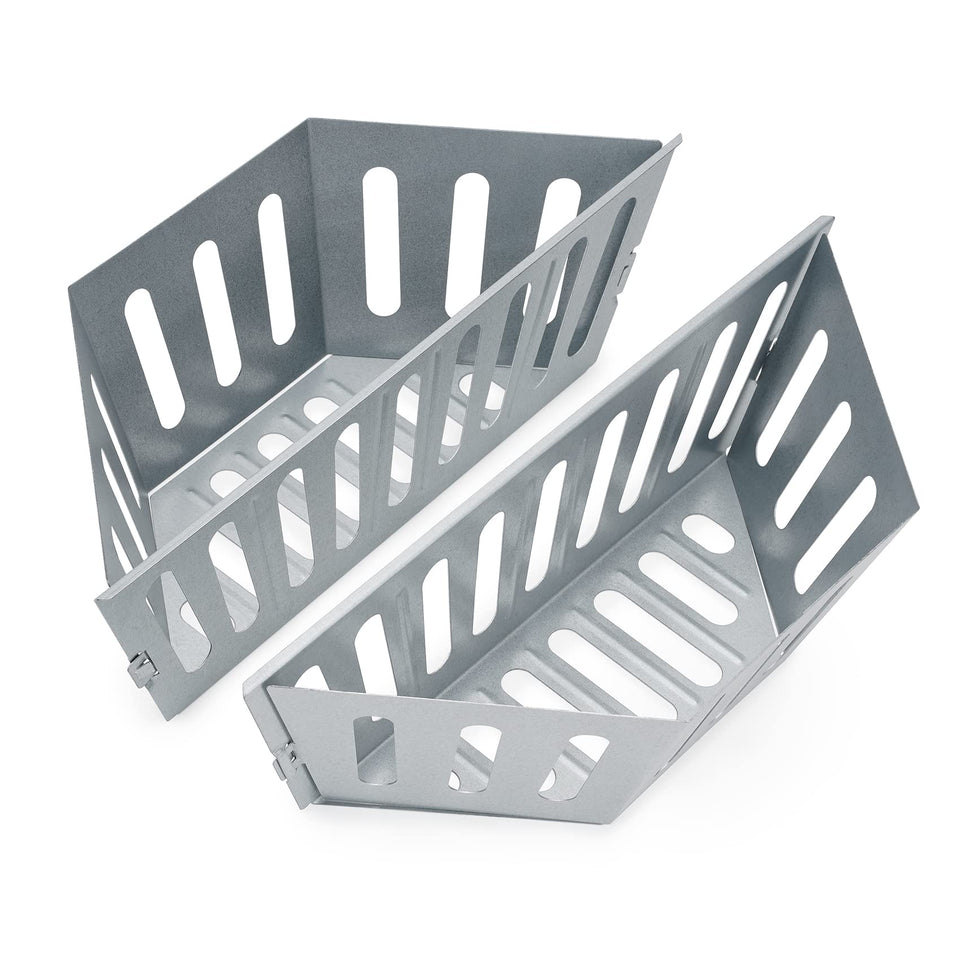 Stanbroil grill baskets on outside edge for indirect heat and slow cooking.