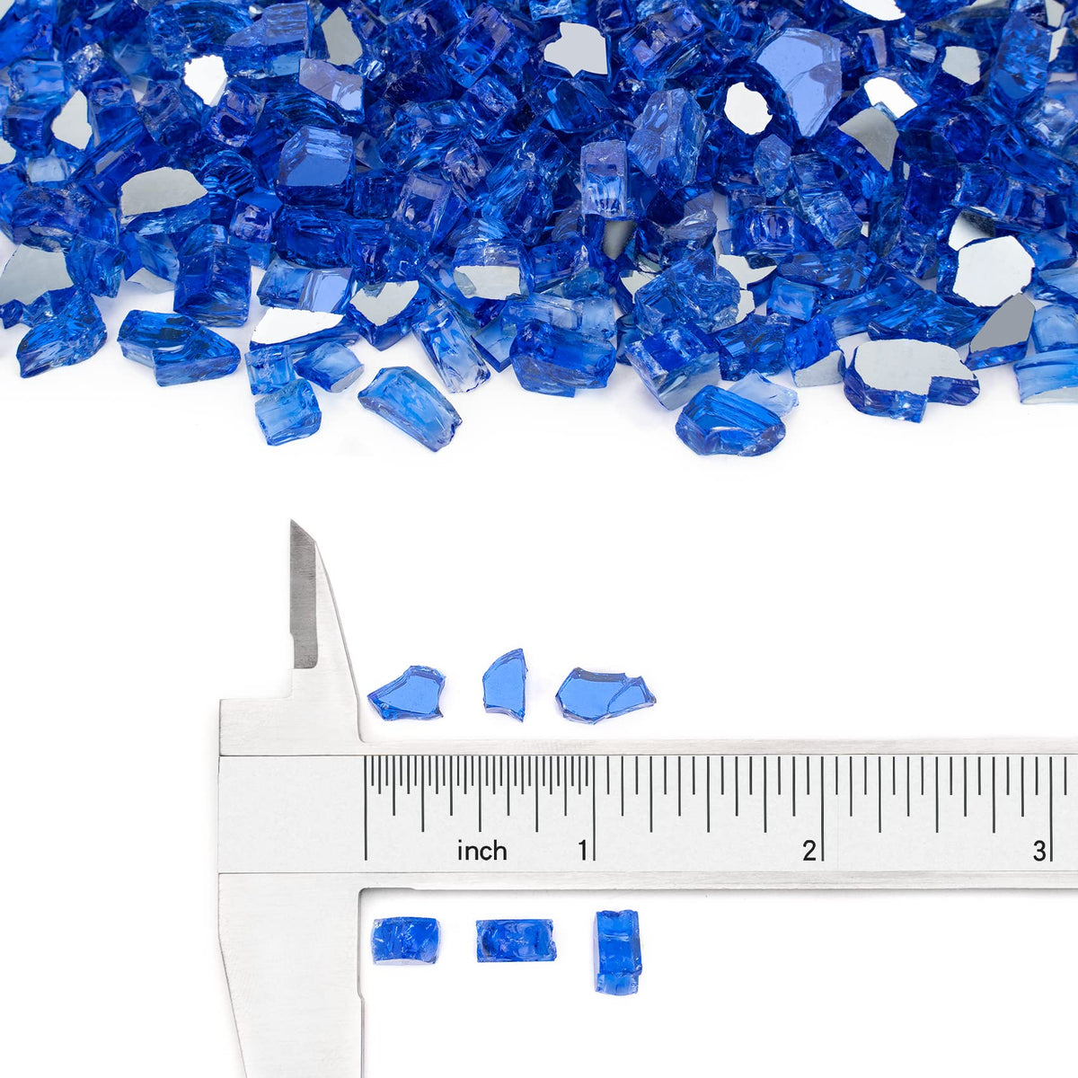 Stanbroil cobalt blue reflective fire glass adds jewel-like sparkle to outdoor fire pits