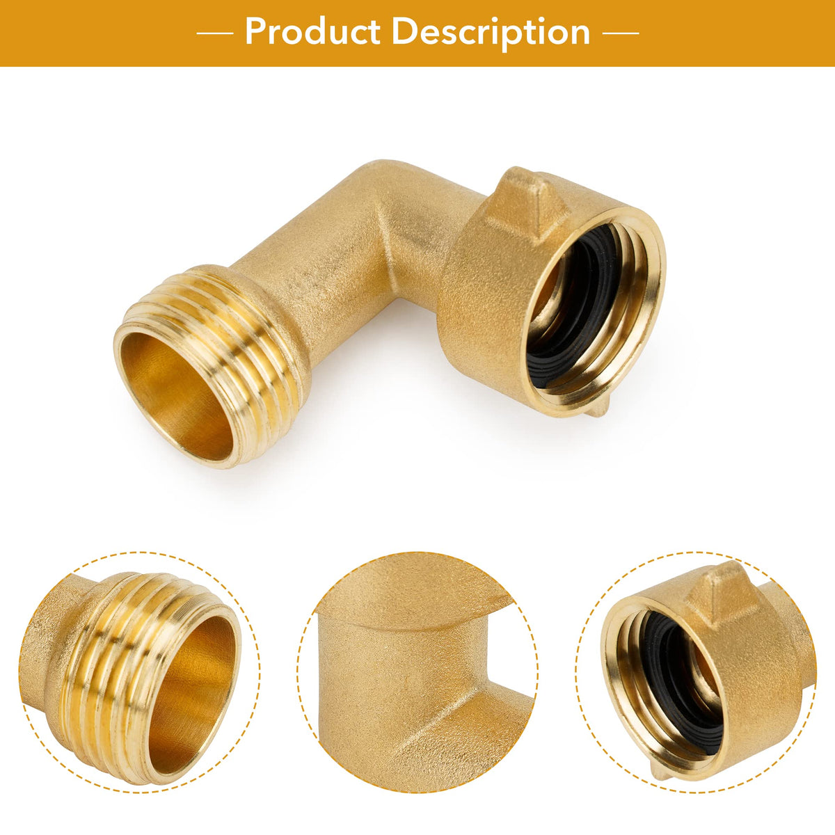 Elbow shows 3/4-inch FHT to 3/4-inch MHT threads for RV use