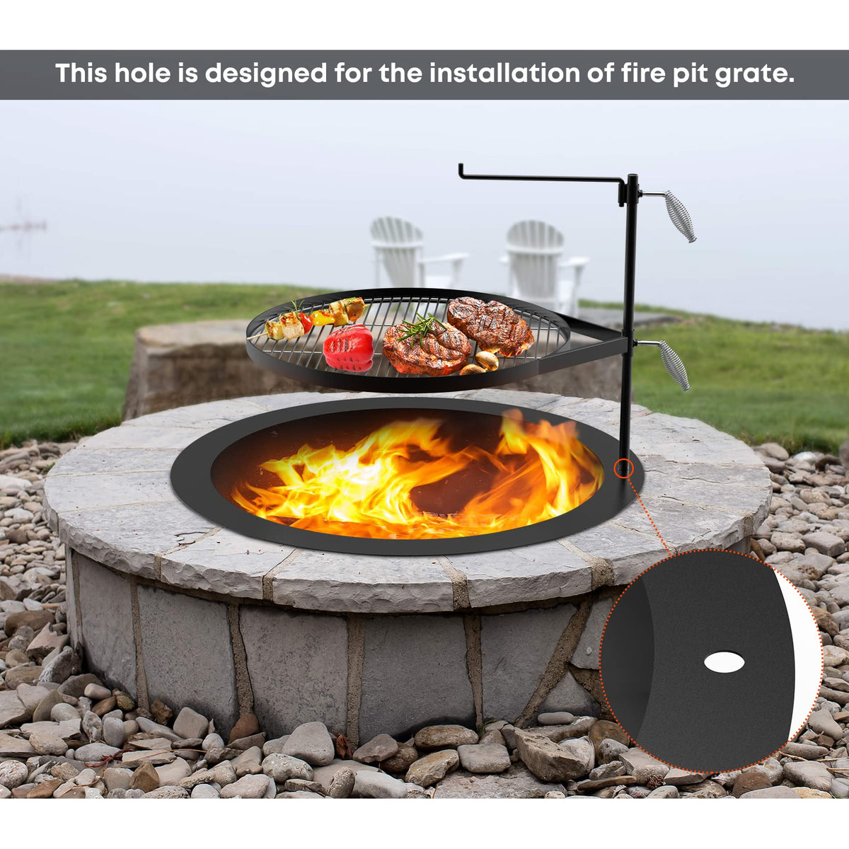 Stanbroil fire pit ring inner diameter focus shows generous inner space for fire