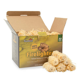Stanbroil 50-pcs fire starters pack showing quick ignition for barbecues