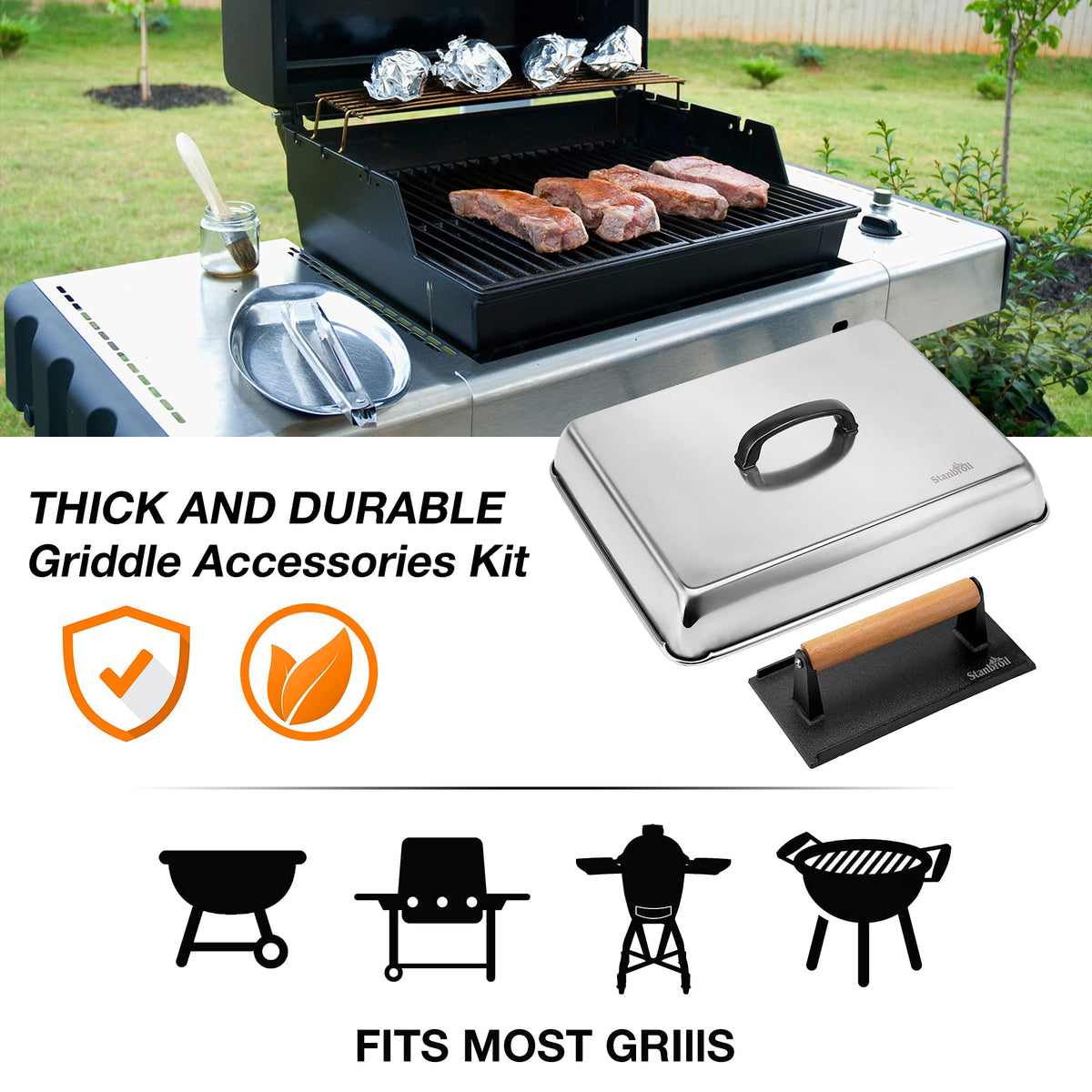 Stanbroil flat-top setup pairs with any griddle for versatile meals.