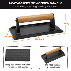 Stanbroil grill press cast-iron creates pronounced grill marks on burgers and bacon.