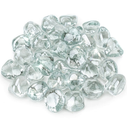 Stanbroil half-inch fire glass diamonds in Crystal Ice for fireplace ambience and enhanced flame sparkle.