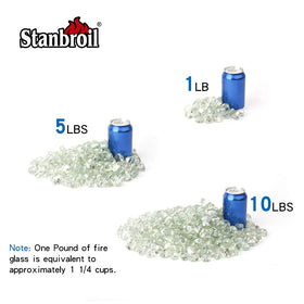 Stanbroil half-inch fire glass diamonds in Crystal Ice for landscaping and decorative glow.
