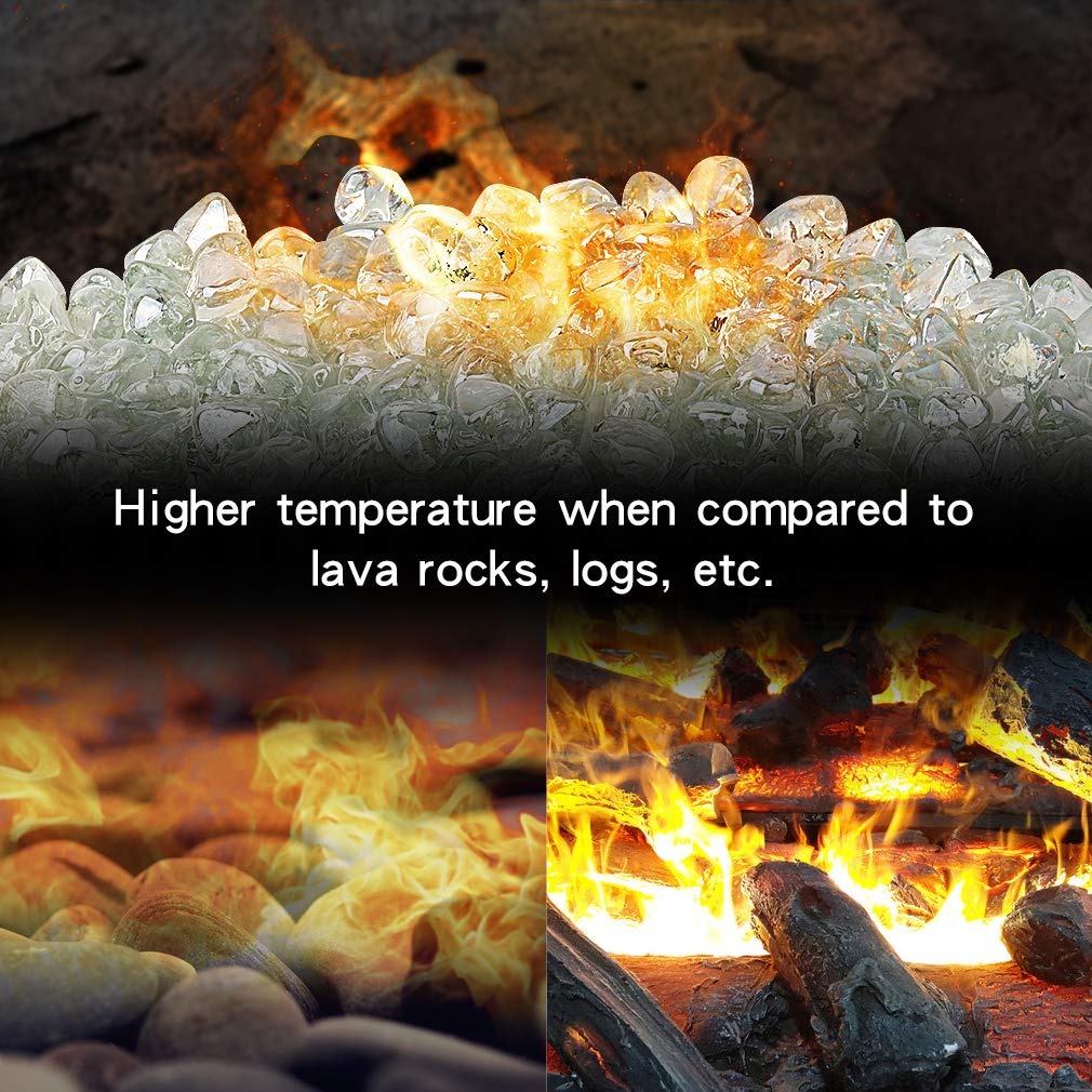 Stanbroil half-inch fire glass diamonds in Crystal Ice for outdoor bowls with vivid sparkle.