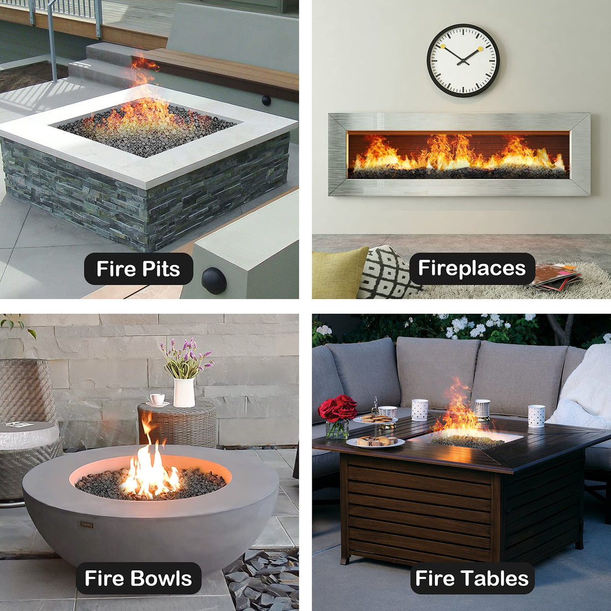 Stanbroil lava rock granules in an indoor fireplace provide a neutral groundwork.