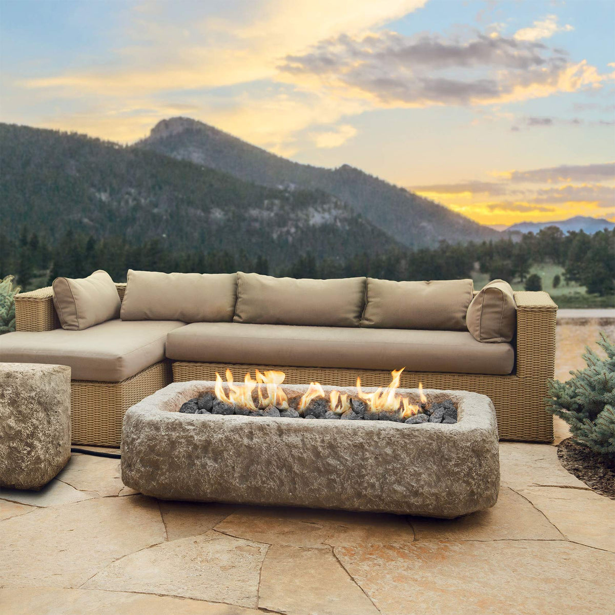 Stanbroil lava rock granules in indoor fireplaces create a natural, neutral base.