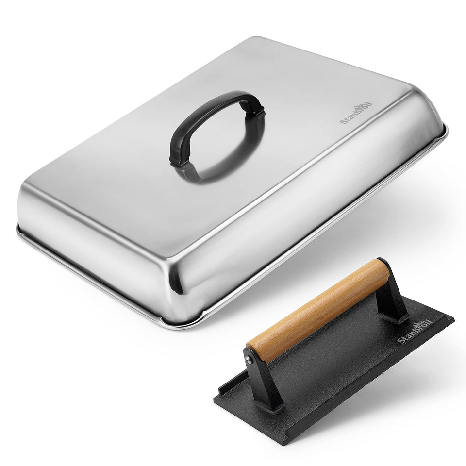 Stanbroil melting dome concentrates heat for even cheese melting and veggie steaming.