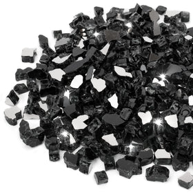 Stanbroil 10-Pound Onyx Black fire glass closeup highlights reflective surface for dazzling flames