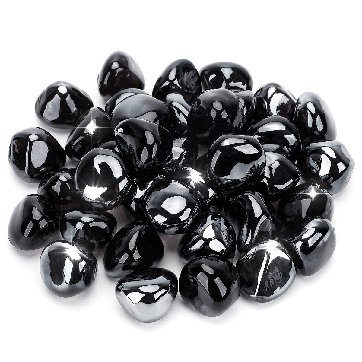 Stanbroil Onyx Black Luster fire glass diamonds closeup showing rich color and shine