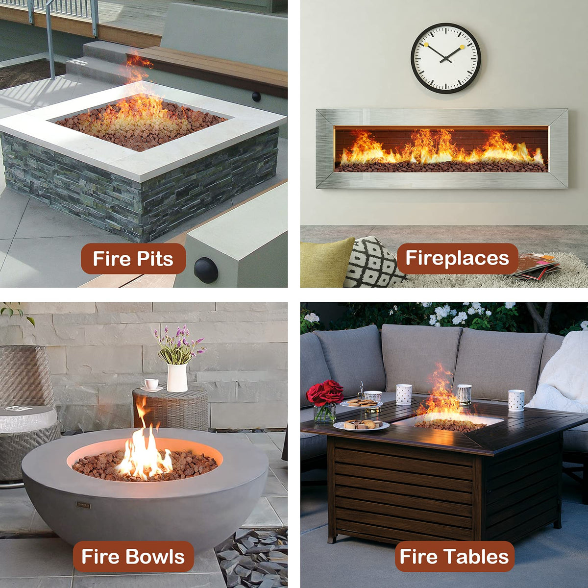 Stanbroil red-gray lava rocks create natural glow and depth in pits.