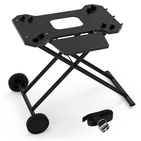 Stanbroil Weber Q cart front view shows sturdy metal frame and stable surface.