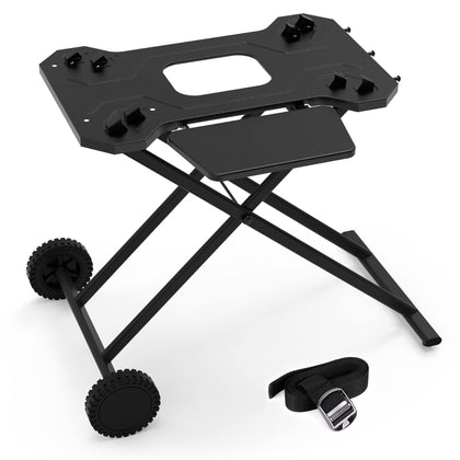 Stanbroil Weber Q cart front view shows sturdy metal frame and stable surface.