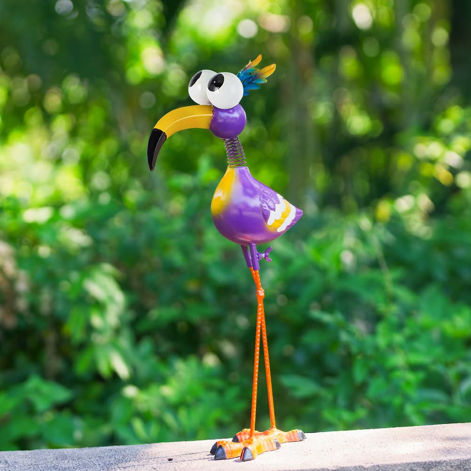 STANKGARDEN purple crane garden statue adds playful charm to outdoor spaces.