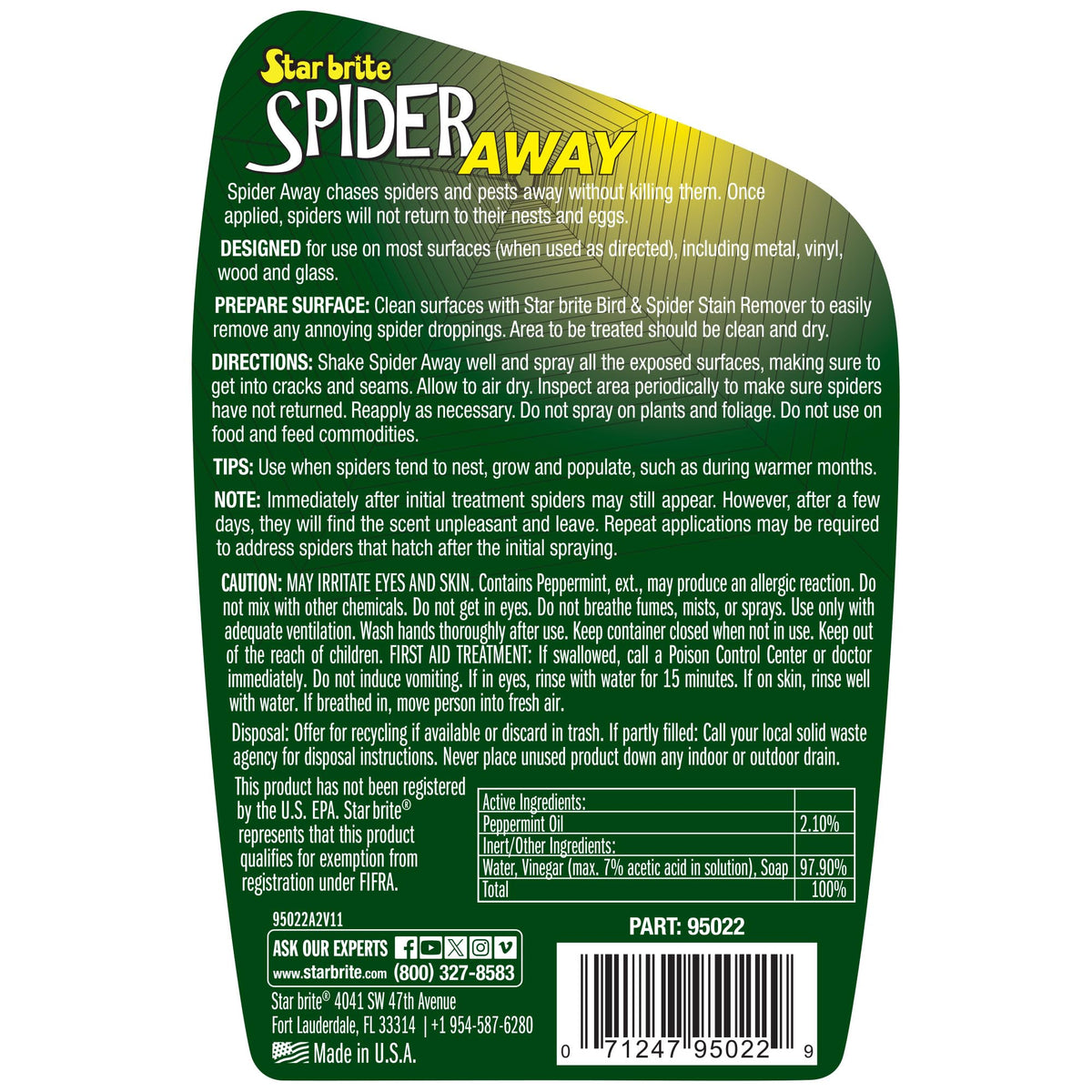 Star Brite Spider Away spray action applying to cracks to deter pests non-poisonously.