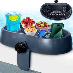 Star Splash adjustable hot tub tray attached to tub edge for easy reach