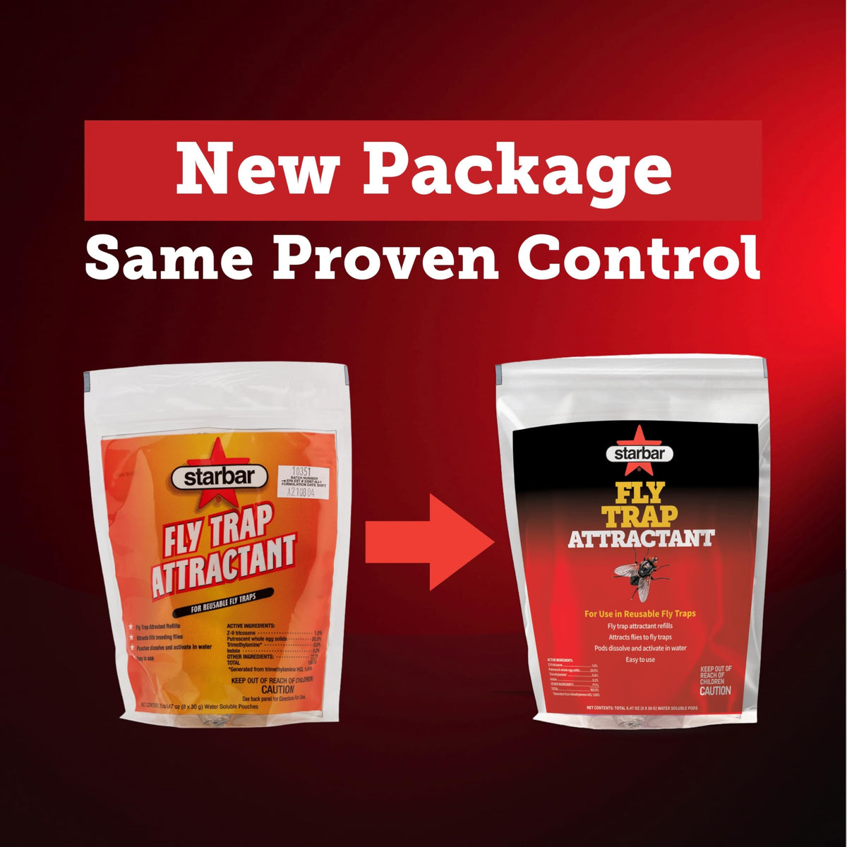 Starbar water-soluble pods dissolve easily to activate the attractant outdoors.