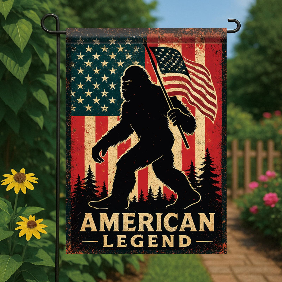 Starlit Patio flag closeup shows bold silhouette and details.