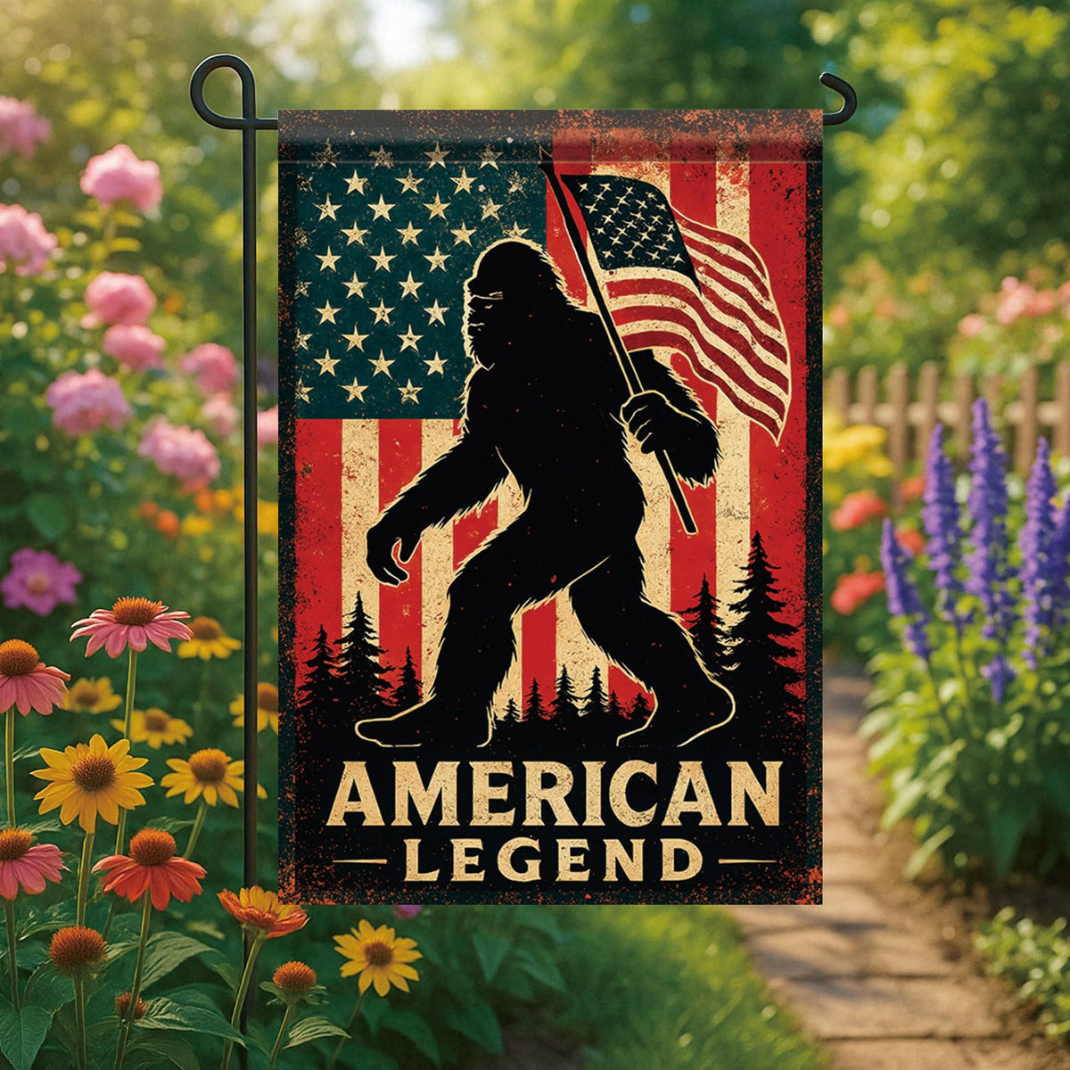Starlit Patio yard flag displaying wind-swept design.