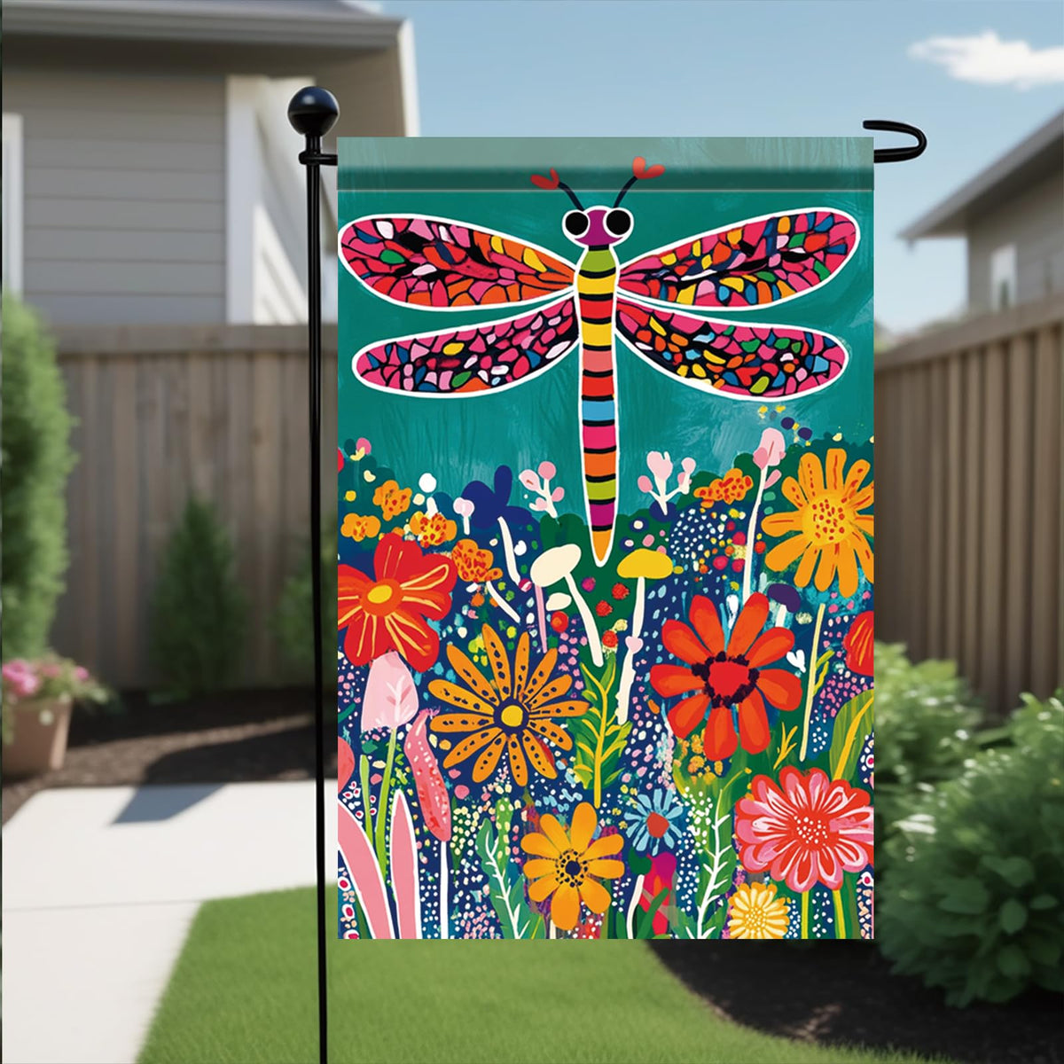 Starlit Patio dragonfly and flower design brightens porches and gardens.
