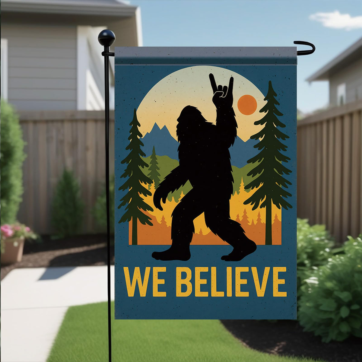 Starlit Patio Heavy-weight polyester burlap flag withstands sun and winds