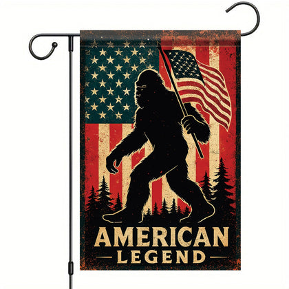 Starlit Patio patriotic Bigfoot flag 12x18, double-sided yard display.