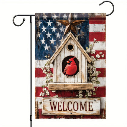 Starlit Patio patriotic birdhouse flag with cardinal boosts yard curb appeal.