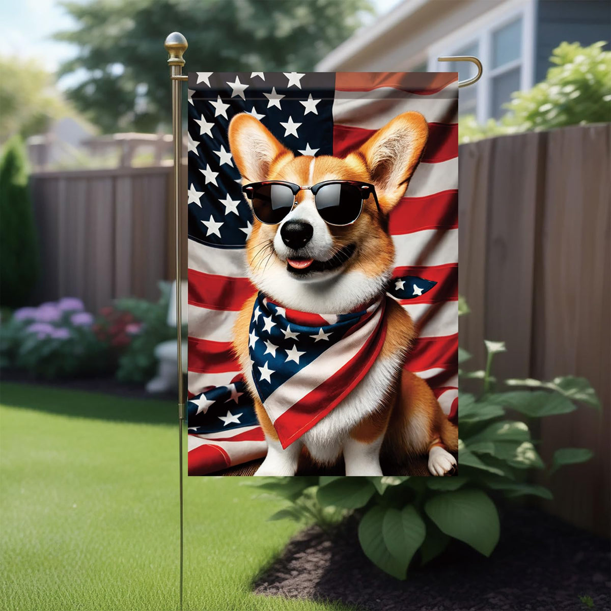 Starlit Patio double-sided patriotic flag offers visibility from both sides.