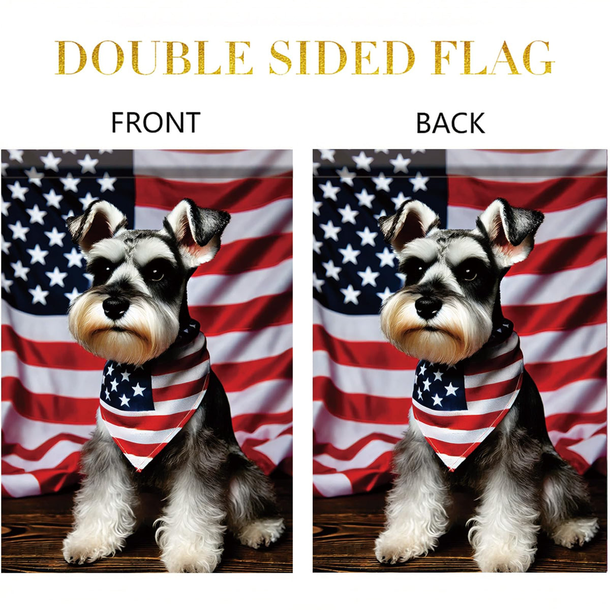 Starlit Patio showcases Schnauzer and American flag, ideal for summer lawn display.
