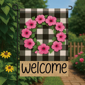 Starlit Patio pink petunia floral wreath flag bright double-sided display for yard