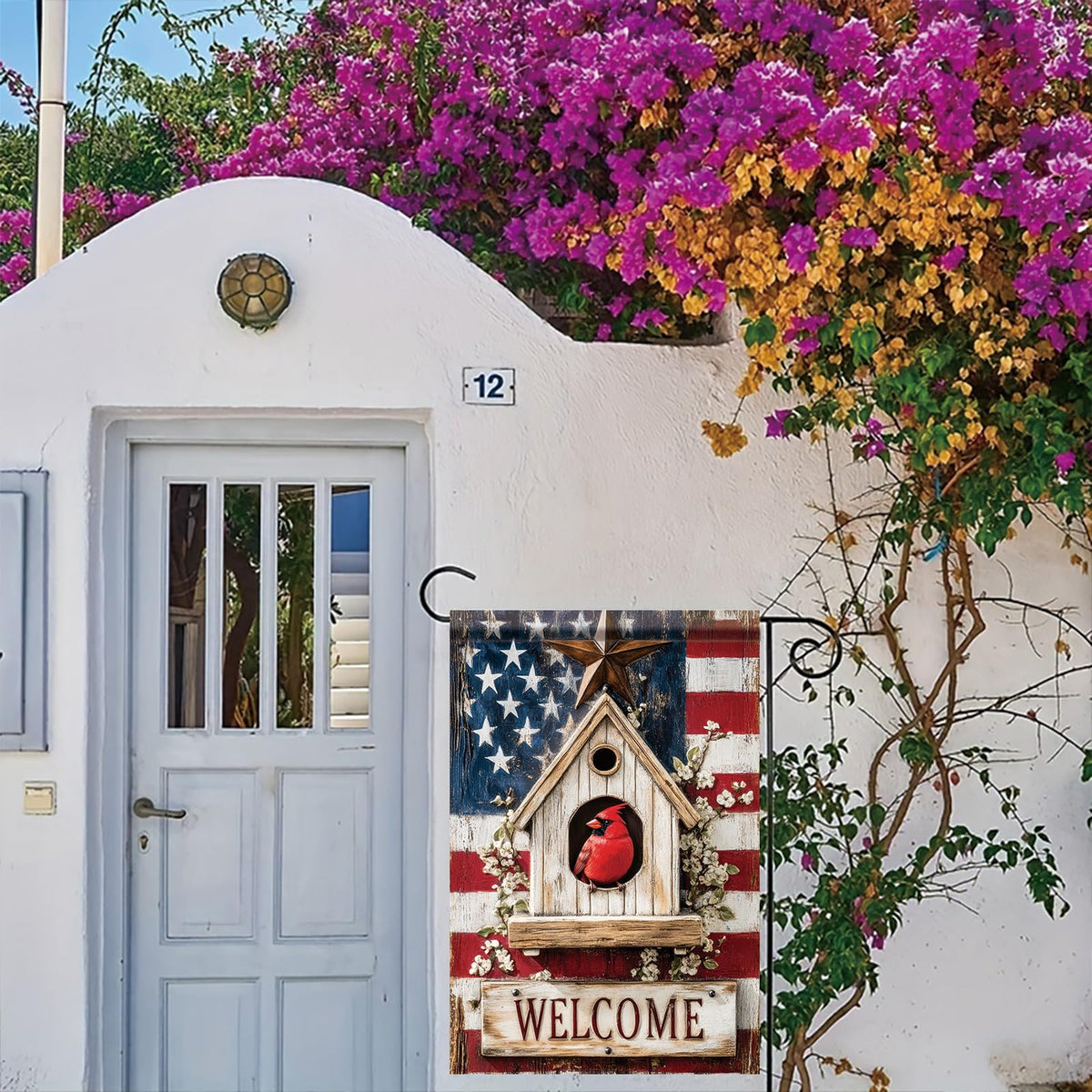 Starlit Patio polyester flag offers weather-ready, fade-resistant outdoor use.