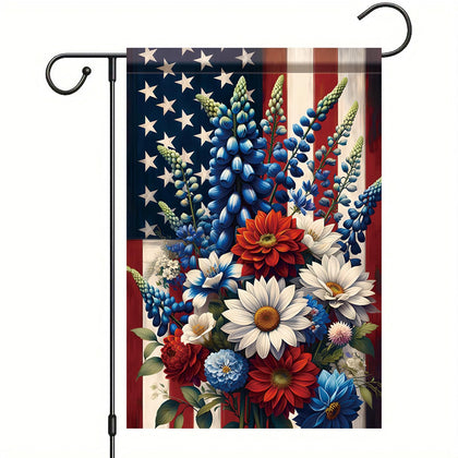 Starlit Patio Saoplasa patriotic flowers flag, 12x18, double-sided for bright porch display.