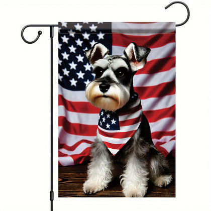 Starlit Patio schnauzer flag bandana on porch, festive display with durable, fade-resistant colors.