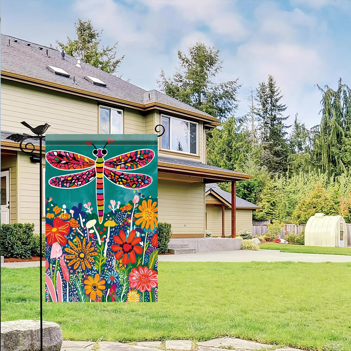 Starlit Patio butterfly flag adds color and cheerful curb appeal.
