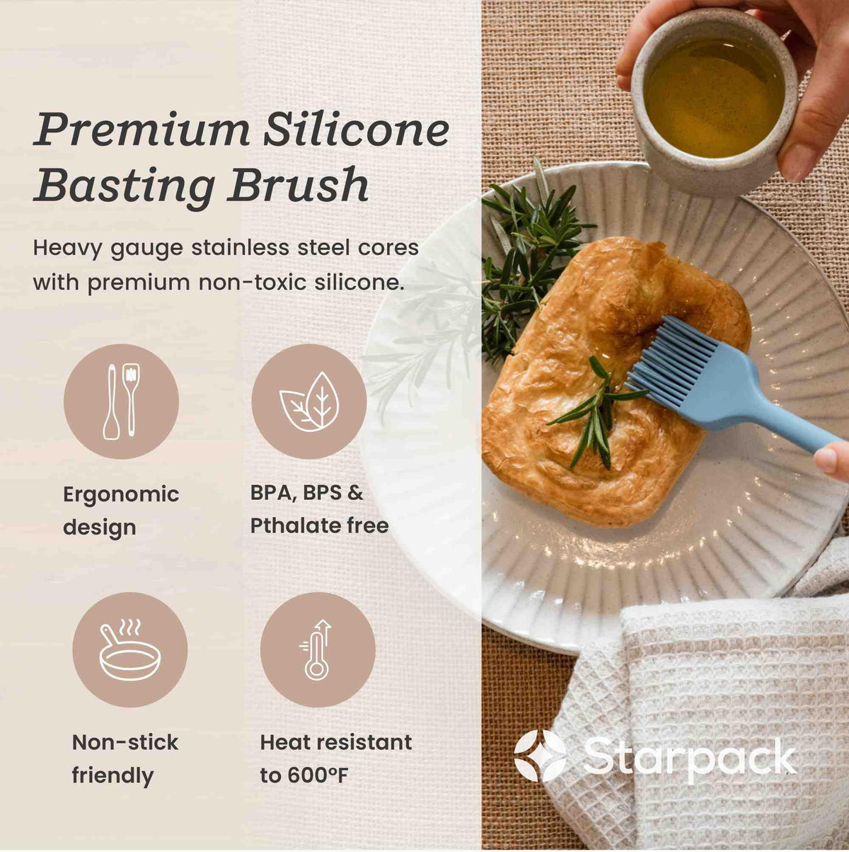 StarPack Home Brush It On, basting brush handle close-up showing ergonomic grip.
