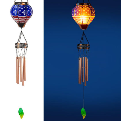 Starsoul wind chimes with American flag glass balloon for ambient outdoor glow.