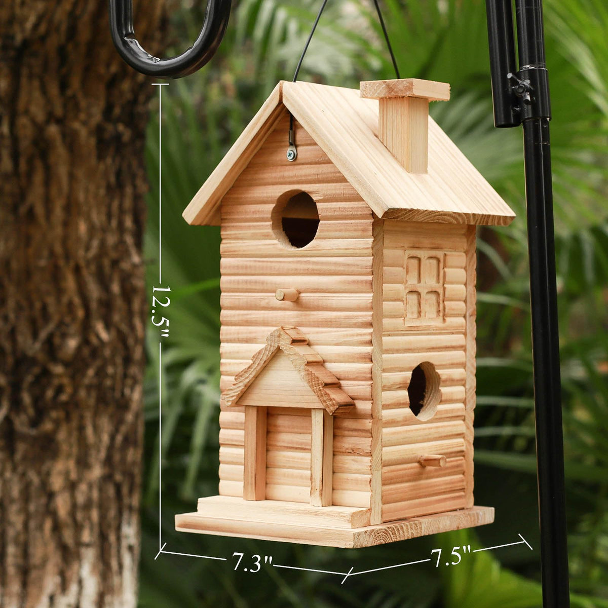 STARSWR bird house hanging with rope offers versatile placement in trees or fences.