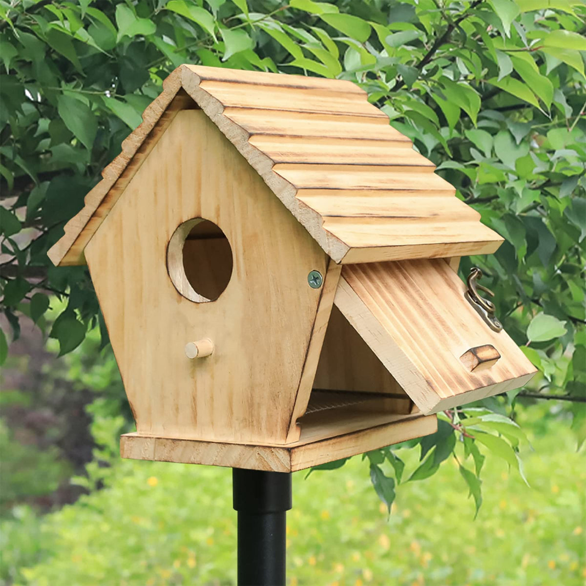 STARSWR Bird House side door enables easy cleaning and shelter.