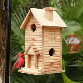 STARSWR bird house two-hole blue wooden design attracts small birds for safe nesting.