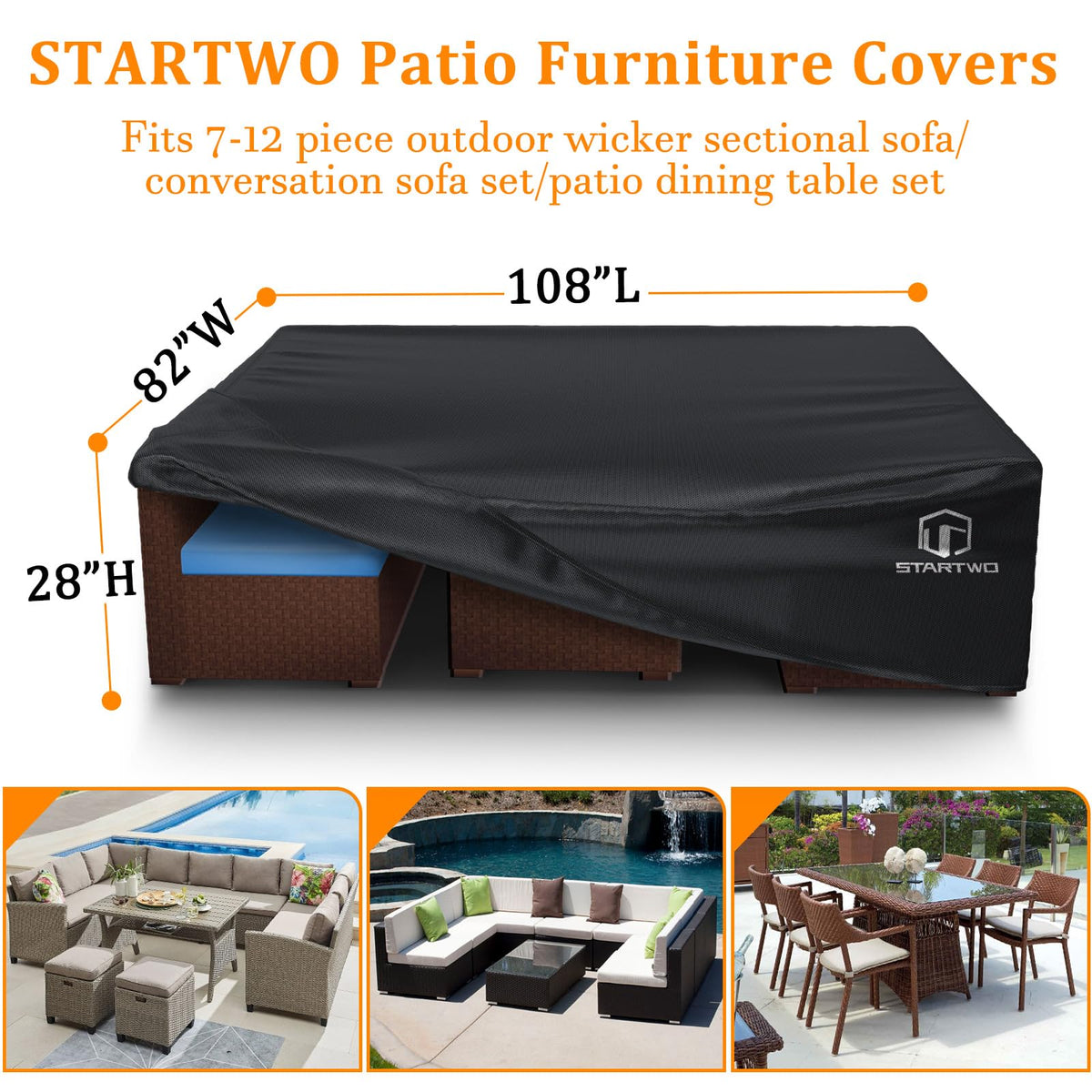 STARTWO drawstring buckle patio cover with adjustable fit for windy days