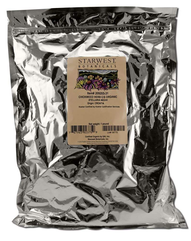 Starwest Botanicals Chickweed Herb C/S Organic, front view, ideal for culinary blends.