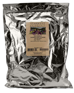 Starwest Botanicals Chickweed Herb C/S Organic, front view, ideal for culinary blends.