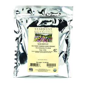 Starwest Fo-Ti organic root powder bulk bag for smoothies and herbal blends.