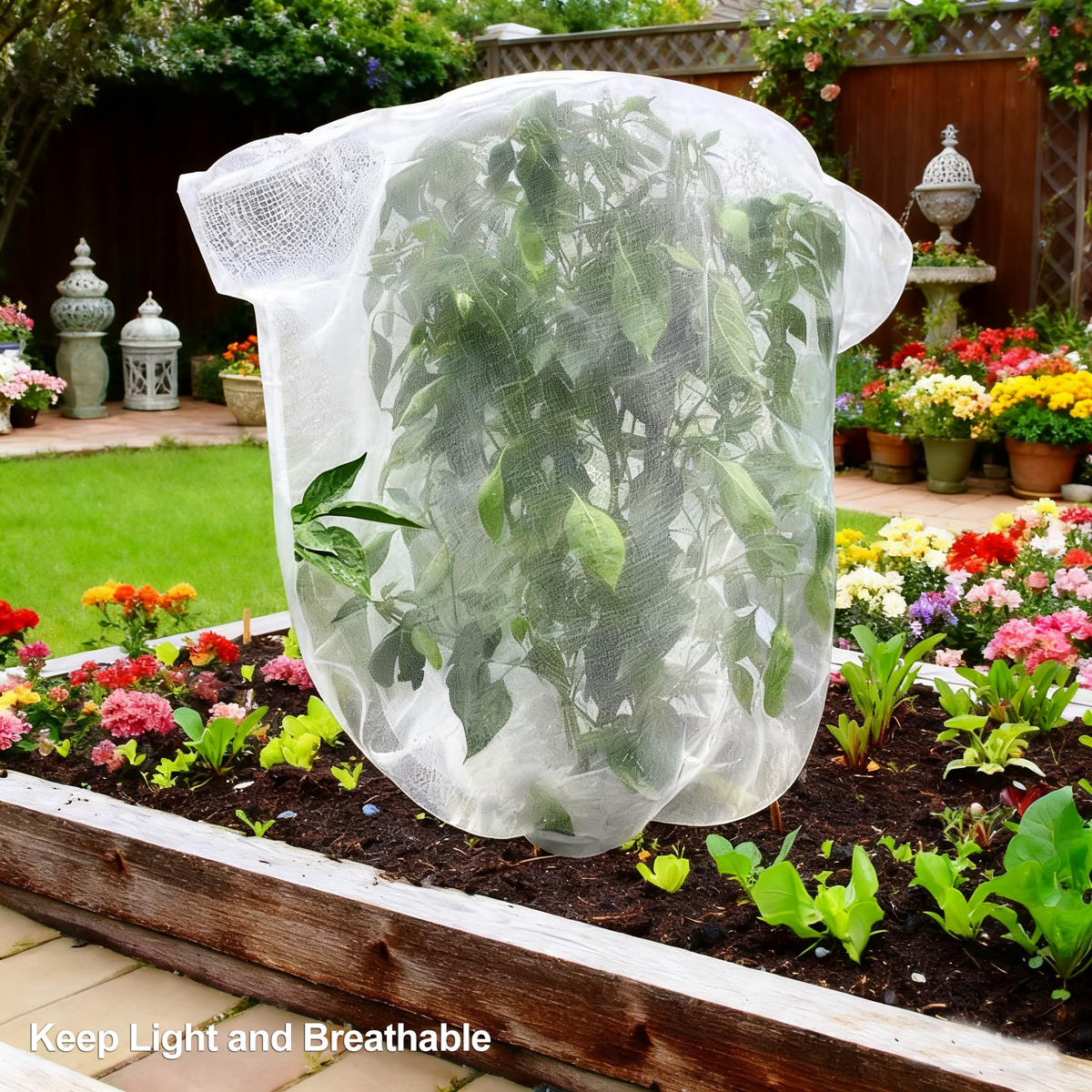 STATABSTA bird and mosquito netting guards fruit trees and patio plants.
