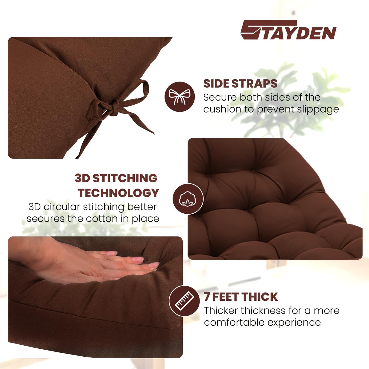 STAYDEN Egg Chair Cushion shows 3D sewing design to keep shape and even support
